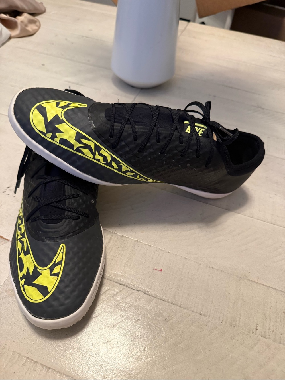 Nike Men’s Black Indoor Soccer Shoes with Neon Yellow Swoosh